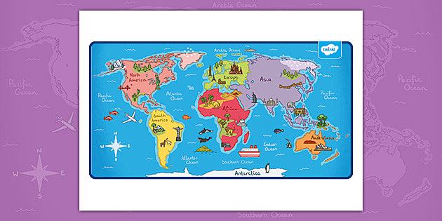 Illustrated Map of the World Display Poster (teacher made)