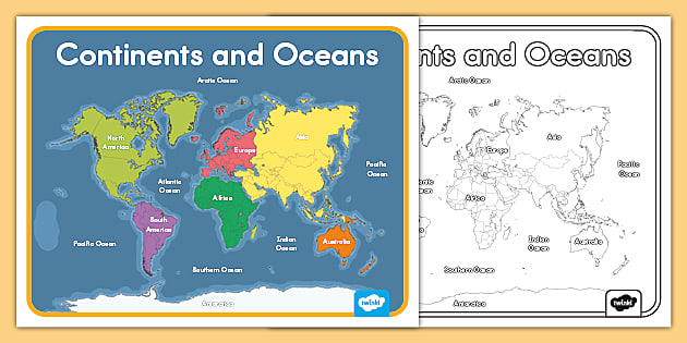 printable world map with continents and oceans