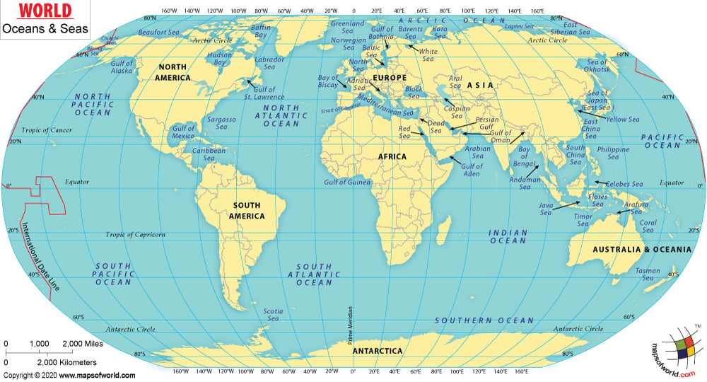 World Map with Oceans | Oceans Map