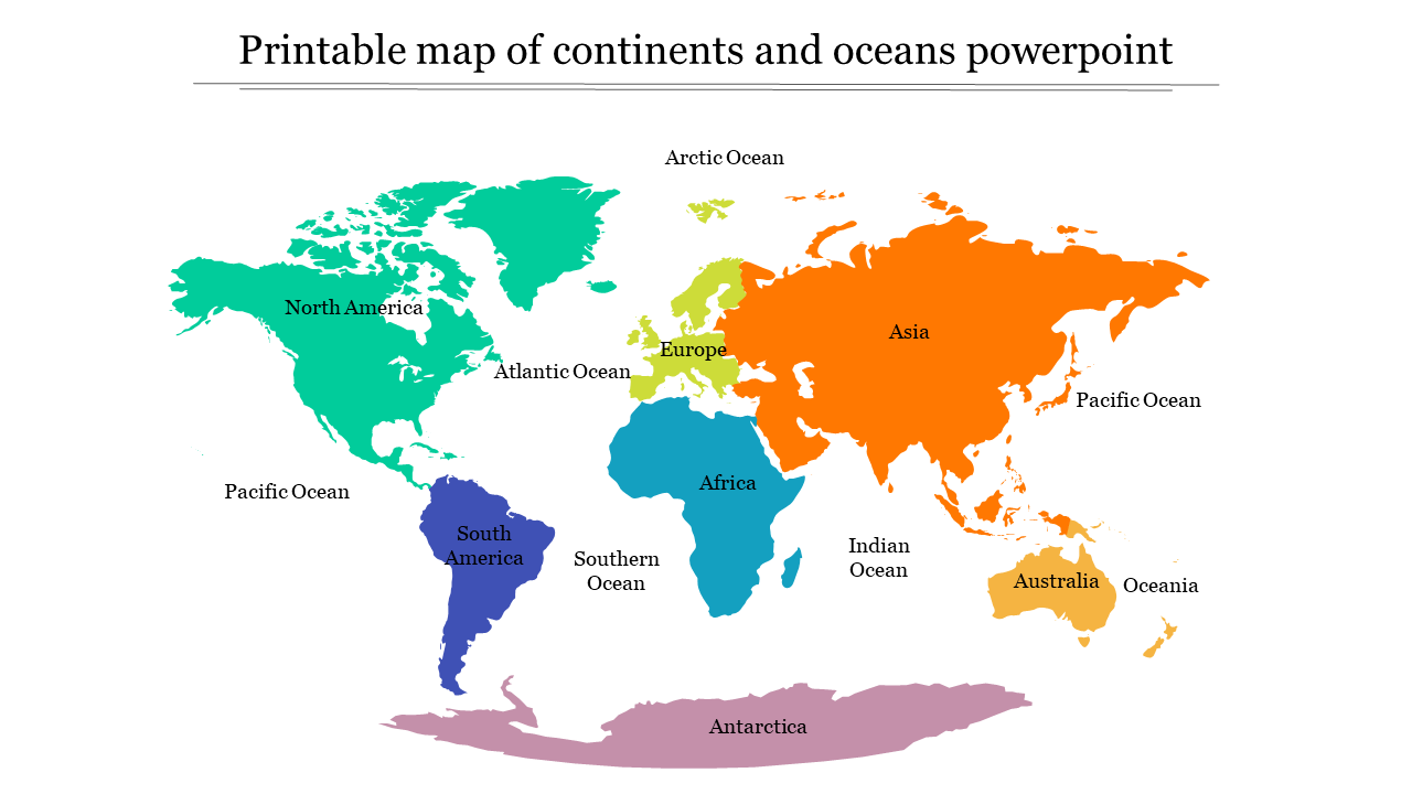 printable world map with continents and oceans