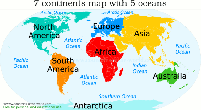 printable world map with continents and oceans