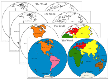 Maps of the World (Hemispheres) - Montessori color-code | TPT