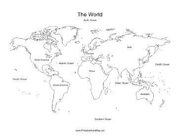 printable world map with oceans labeled