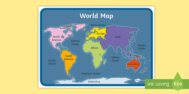 printable world map with oceans labeled