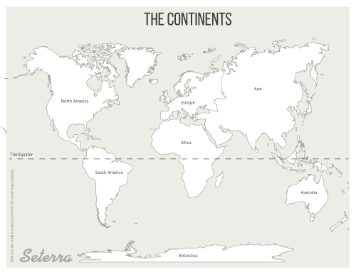 World: Continents printables - Seterra