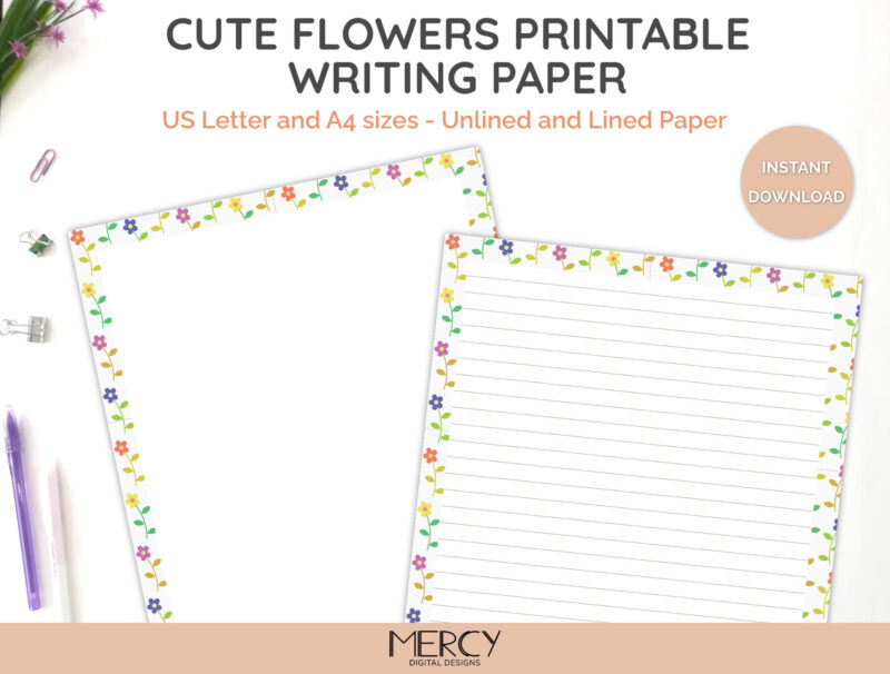 Printable Writing Paper with Borders, Cute Flowers • Mercy Digital ...