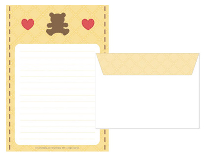 Quilt Teddy Writing Paper Set - Mr Printables