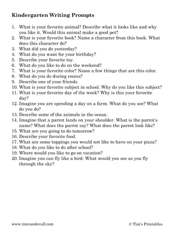 printable writing prompts for kindergarten