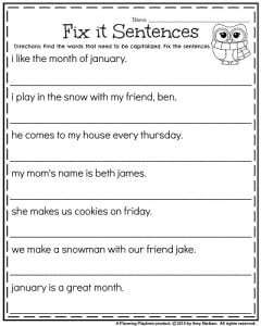 1st Grade Worksheets for January