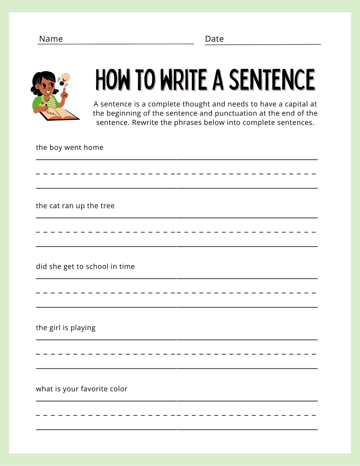 printable writing worksheet for 1st grade