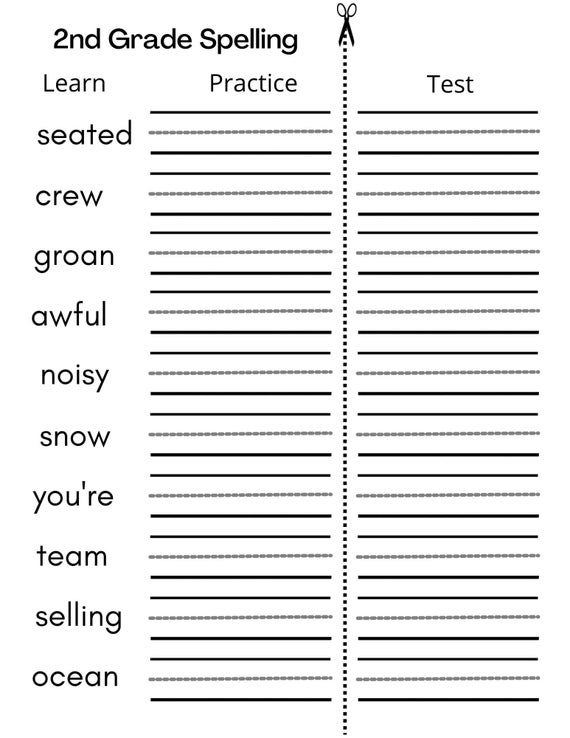 8 Printable Second Grade Writing Spelling Worksheets Spelling Test ...