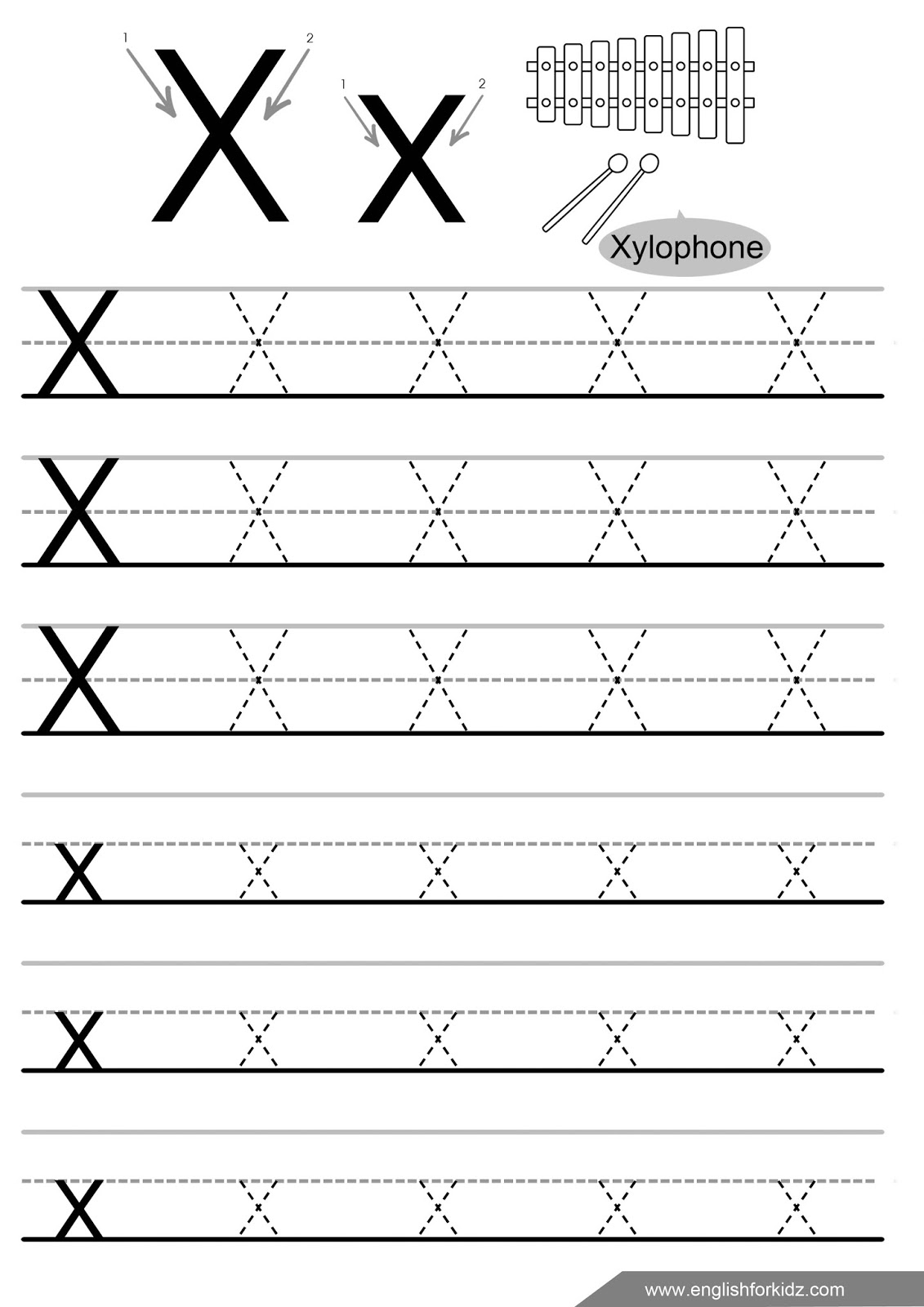 English for Kids Step by Step: Letter X Worksheets, Flash Cards ...