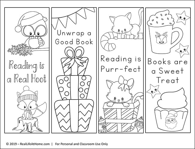 Free Printable Christmas Bookmarks to Color for Kids