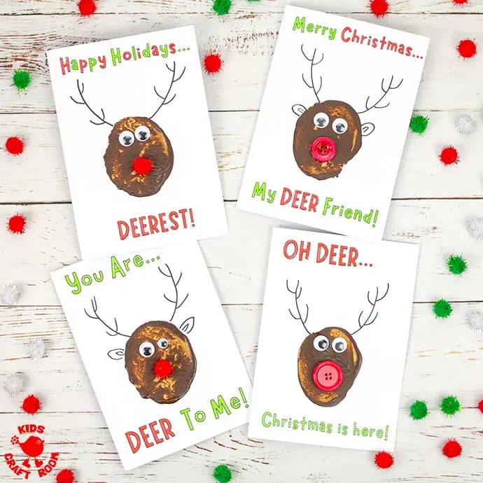 Funny Pun Reindeer Christmas Cards (Potato Printing Activity ...