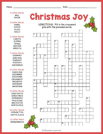 printable xmas crossword puzzles