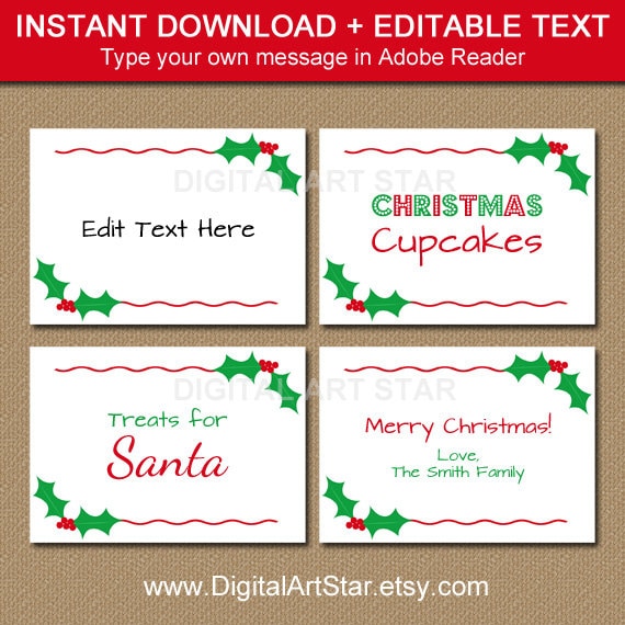 Printable Christmas Labels, Tent Cards, Holiday Place Cards ...