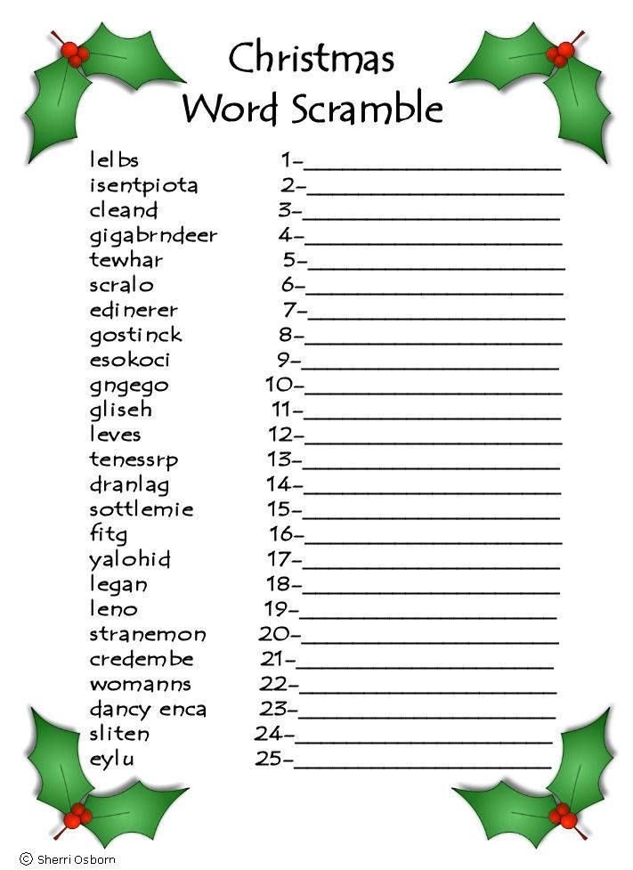 printable xmas word games