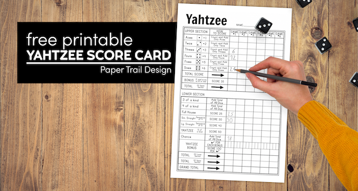 Free Printable Yahtzee Score Card - Paper Trail Design