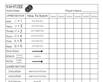 printable yahtzee rules pdf