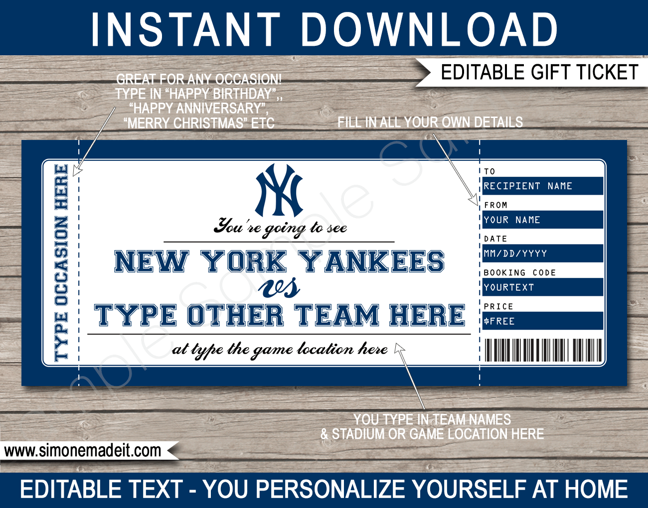 New York Yankees Game Ticket Gift Voucher | Printable Surprise ...