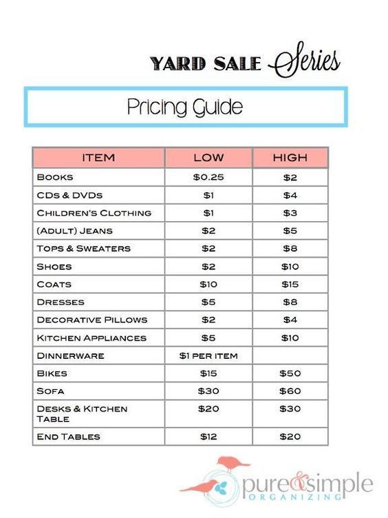 printable yard sale price signs