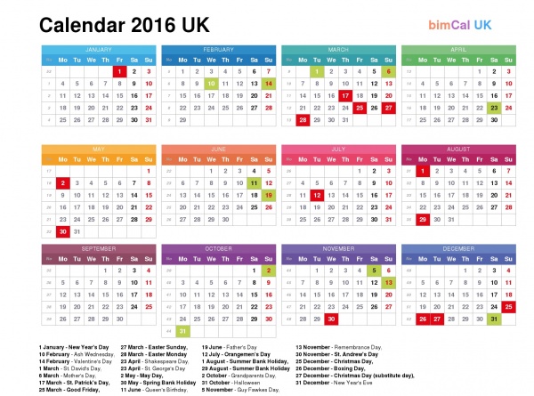 printable year planner 2016 uk