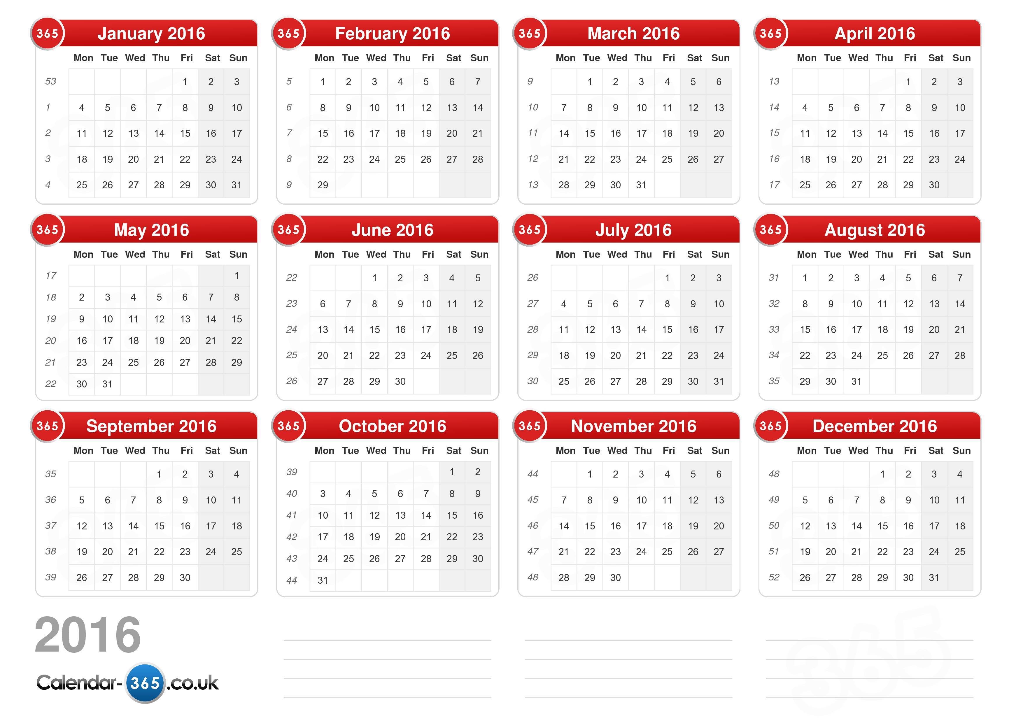 printable year planner 2016 uk