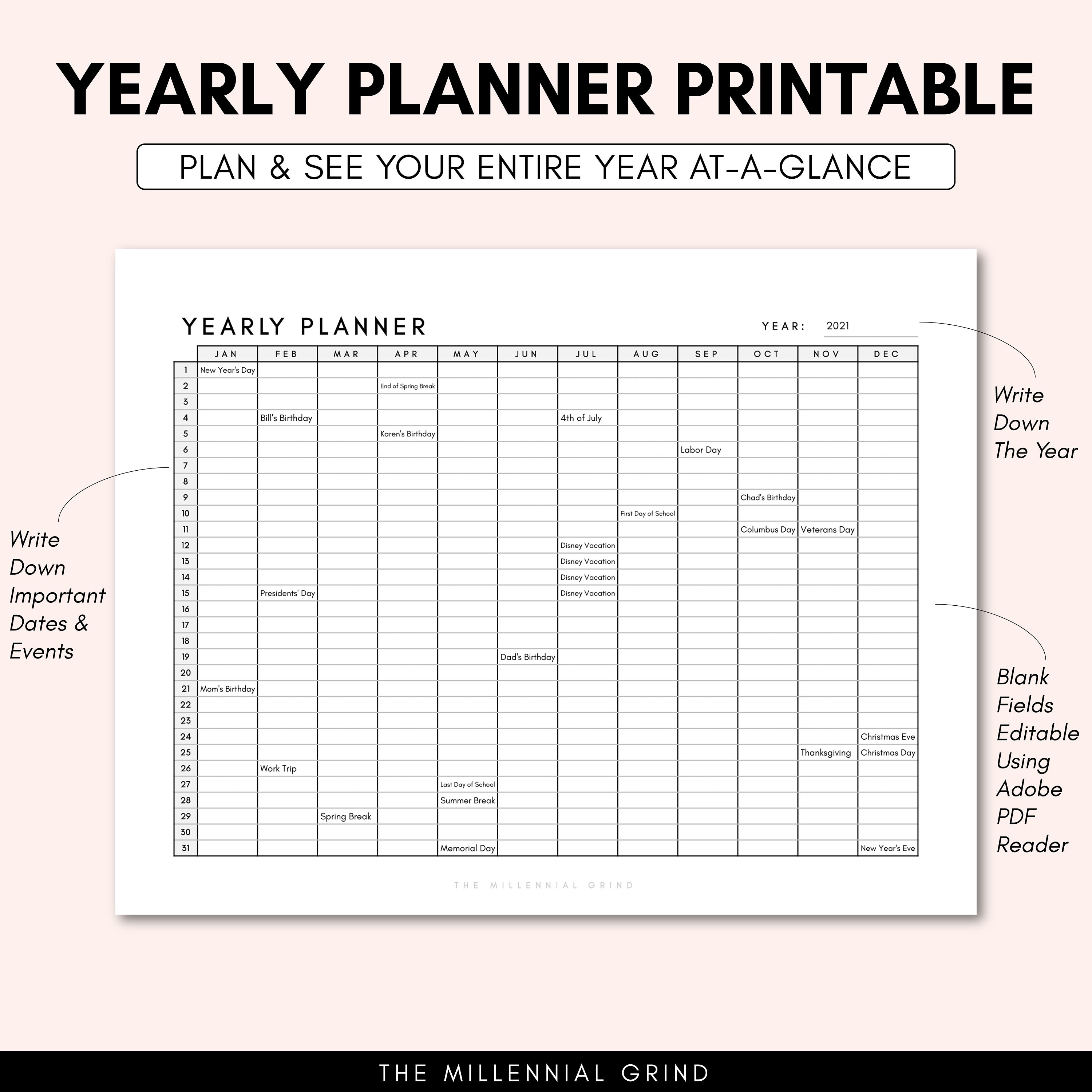 Yearly Planner Printable Yearly Planner PDF Template Yearly ...