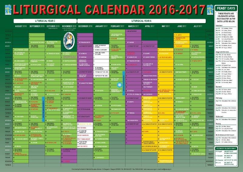 Liturgical Calendar 2016-17 | Scottish Catholic Education Service ...