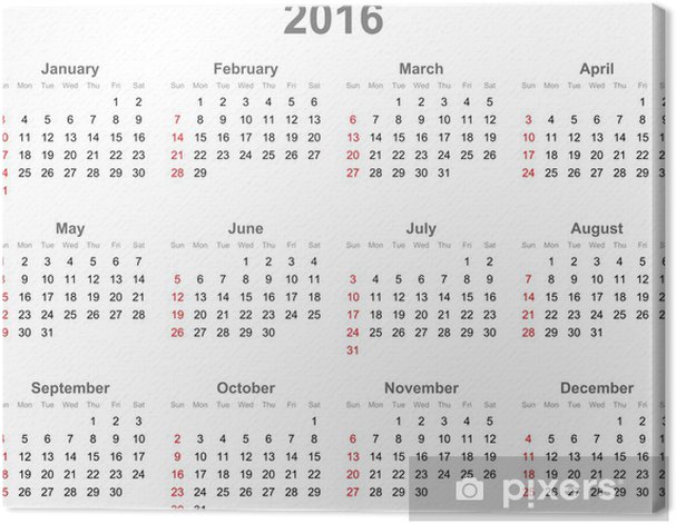 Canvas Print calendar 2016, english, Vektor - PIXERS.UK