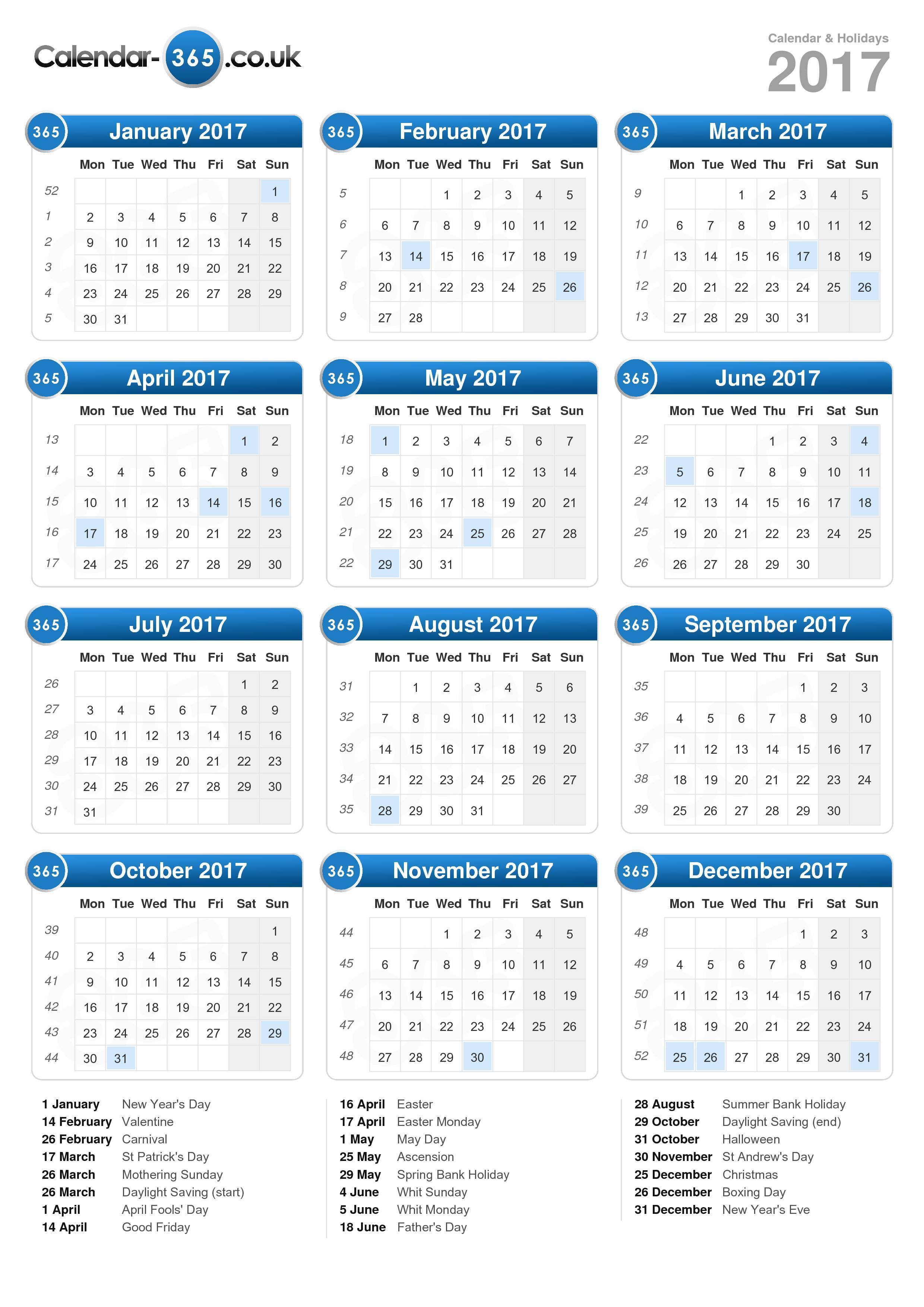 Calendar 2017