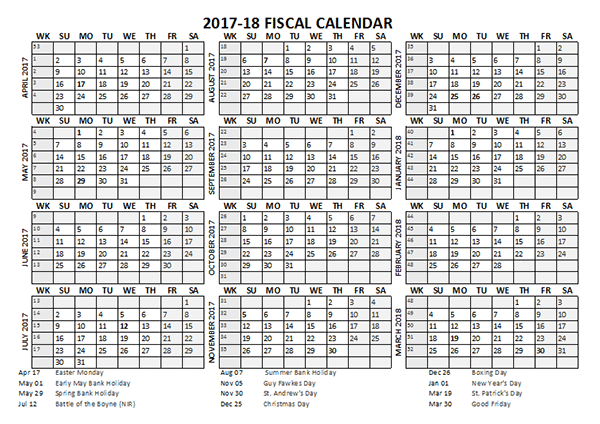 2017 Fiscal Calendar Template Starts at April - Free Printable ...