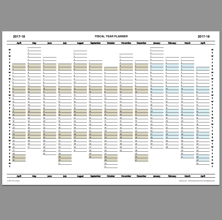 2017-18 Fiscal Year Planner download calendar printable - Infozio