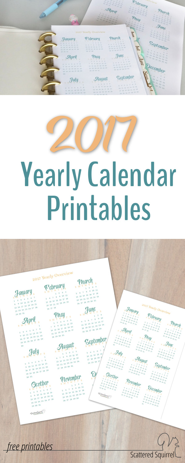 2017 Yearly Calendar Printables are Here!