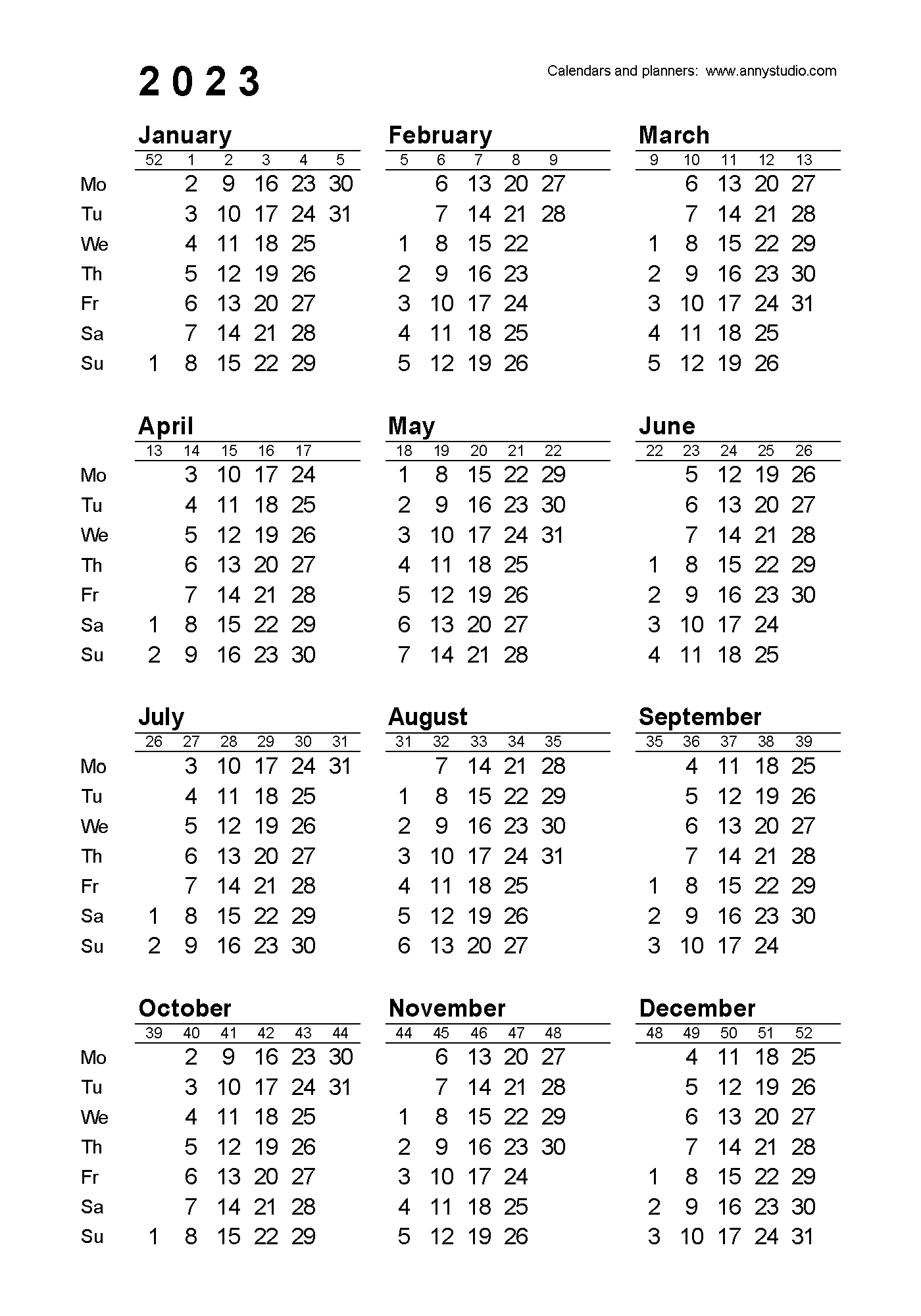 Free printable calendars and planners for 2024 and past years