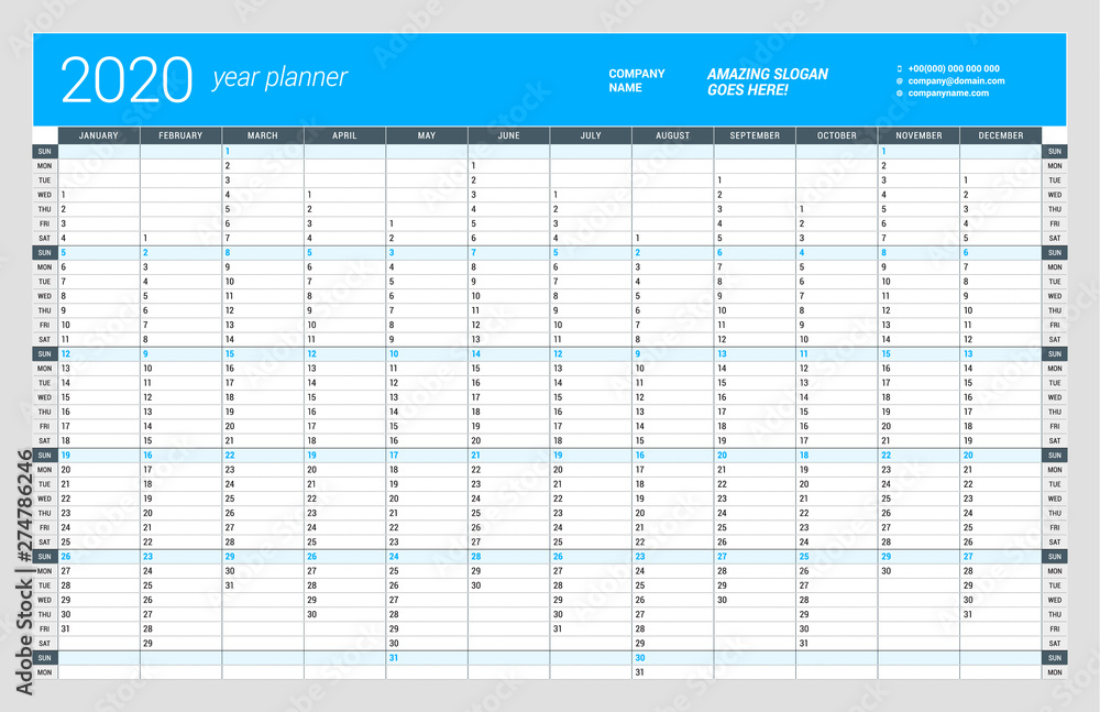 printable year planner 2020