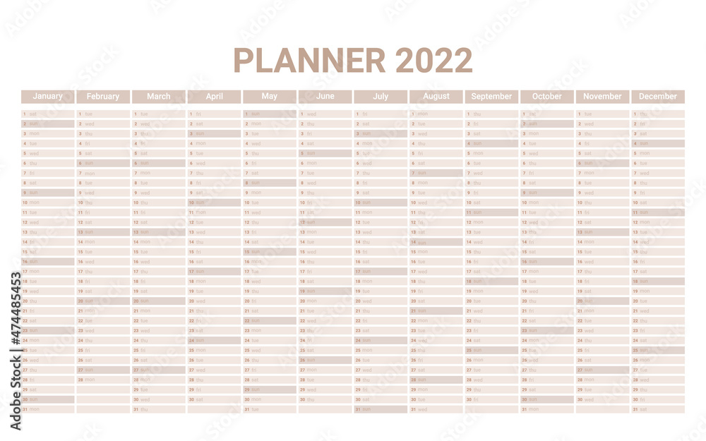 Planner English calendar of 2022 year, template schedule calender ...