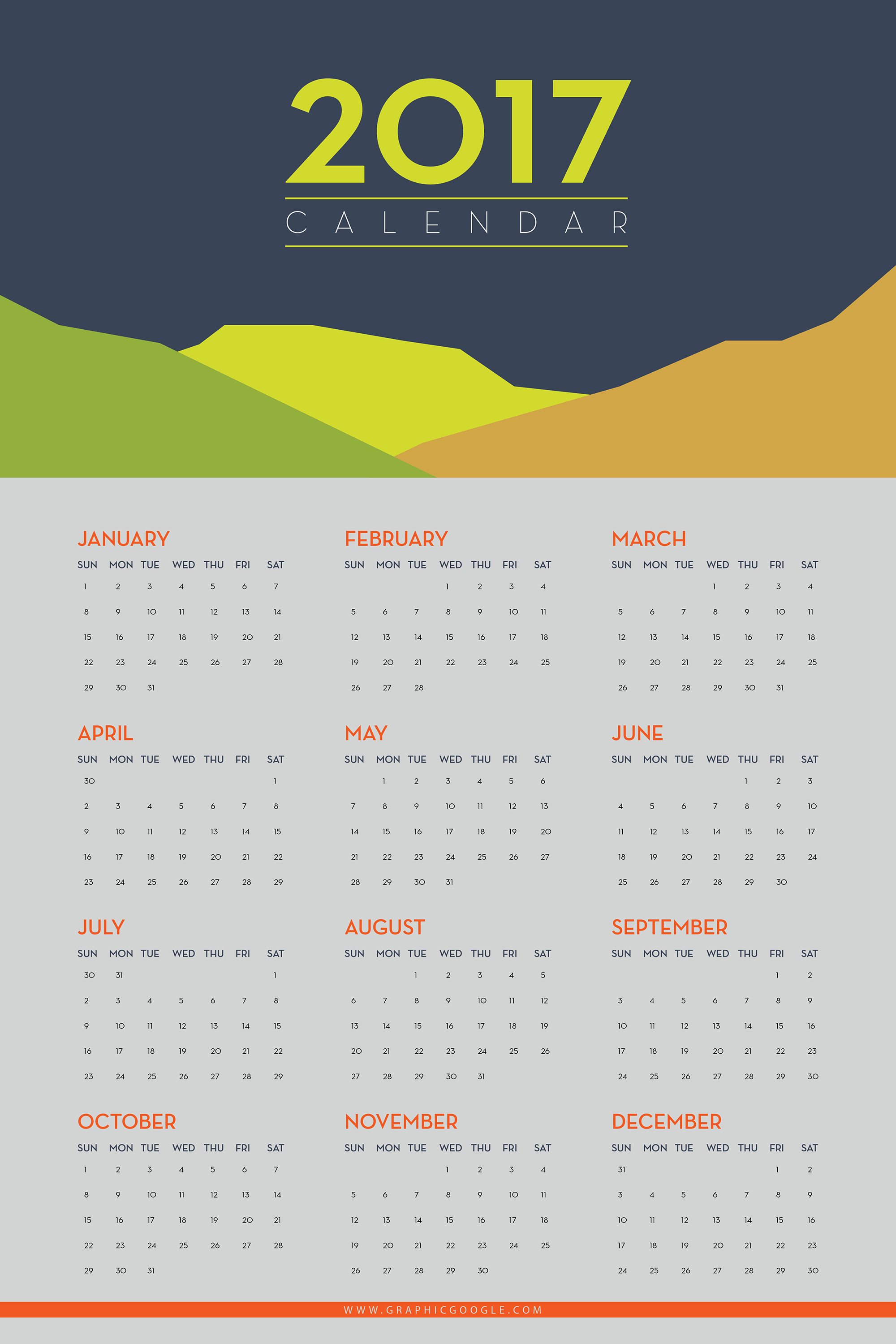 Free Flat Printable Wall Calendar 2017 - Graphic Google - Tasty ...