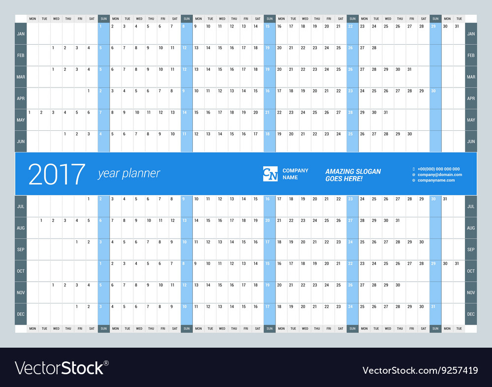 Yearly wall calendar planner template for 2017 Vector Image