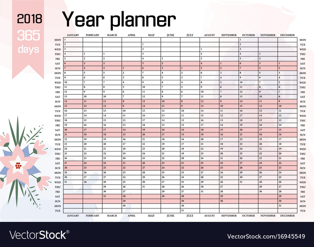 Year wall planner 2018 Royalty Free Vector Image