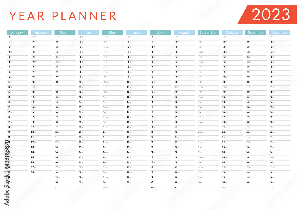 2023 Yearly wall planner. Calendar vector design template ...