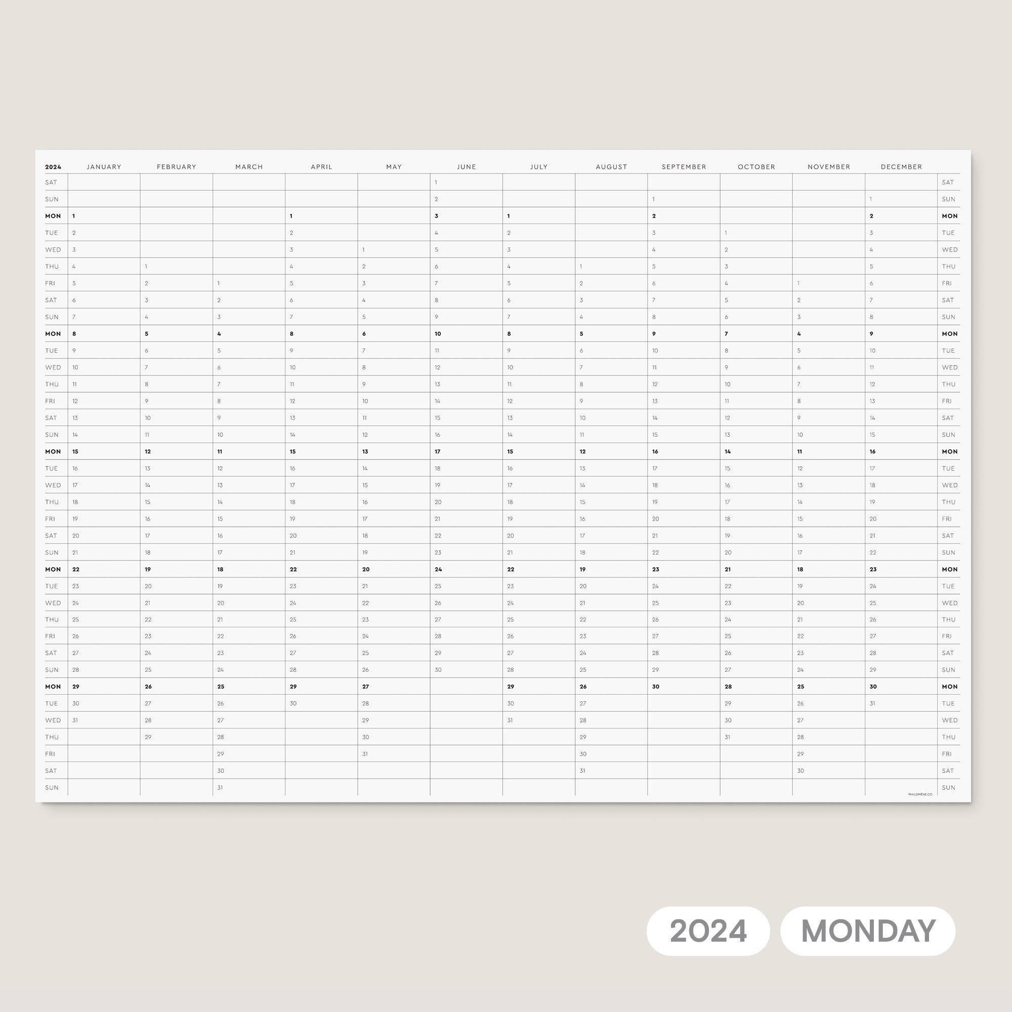 2024 Year in View Planner - Wall Perpetual Printable - Philomene ...