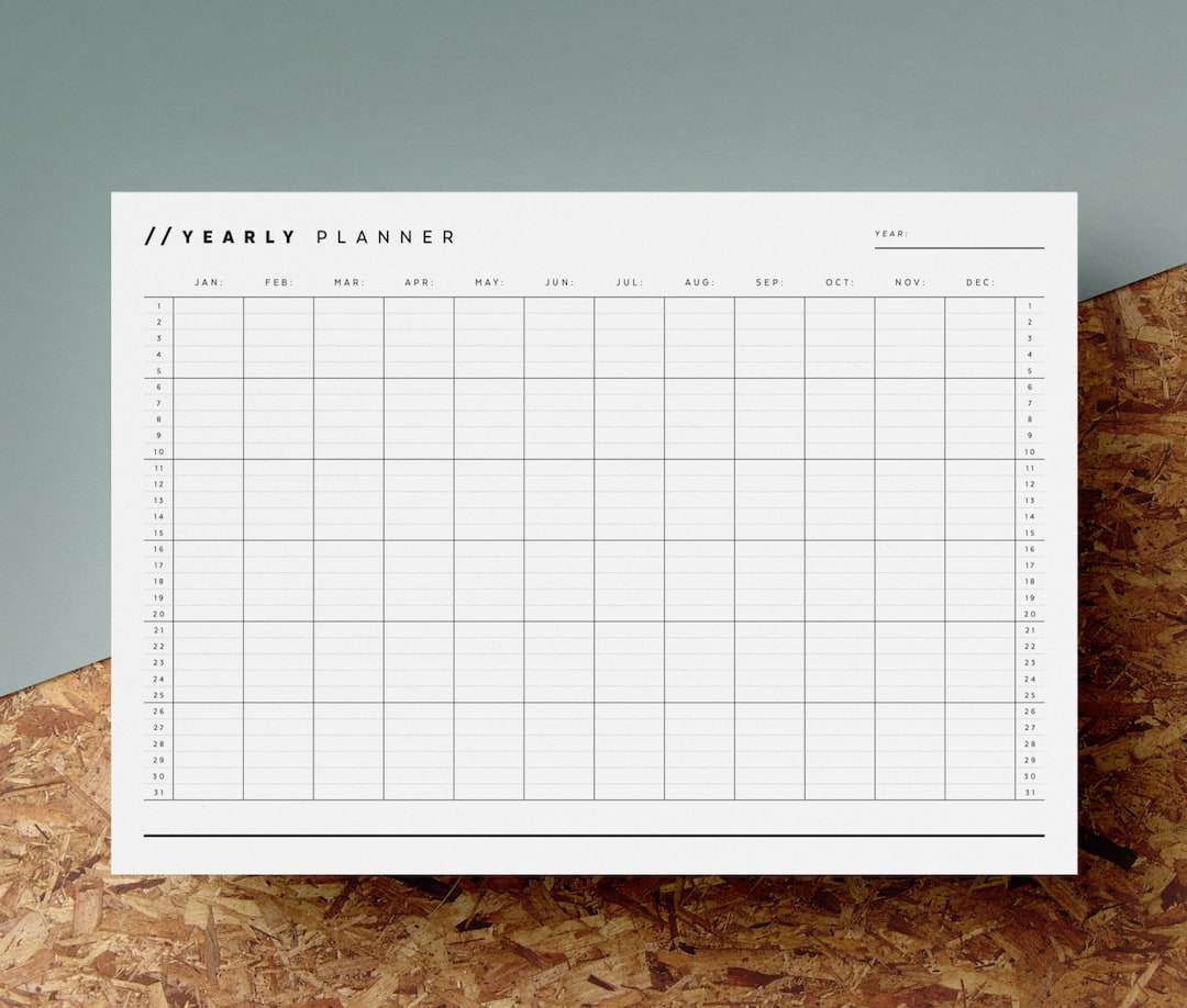 Open Dated Yearly Planner Printable Any Year Calendar 12 Month ...