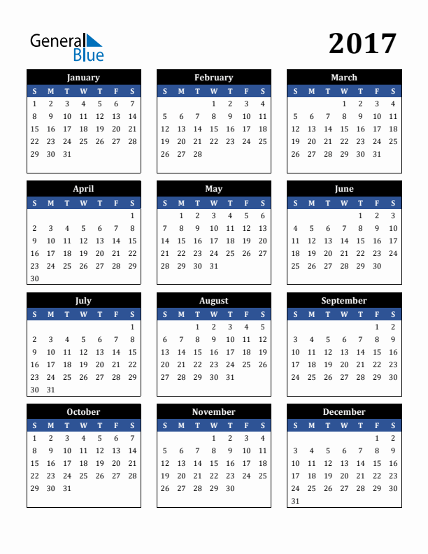 Free 2017 Calendars in PDF, Word, Excel
