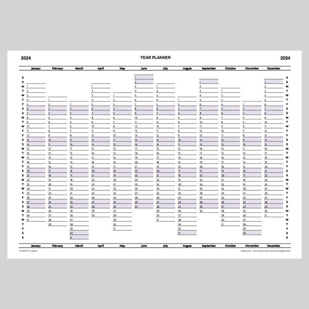 2024 Year Planner Calendar download for A4 or A3 print - Infozio