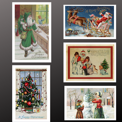 Set Of 5 Vintage Print Christmas Cards Old Fashioned Christmas ...