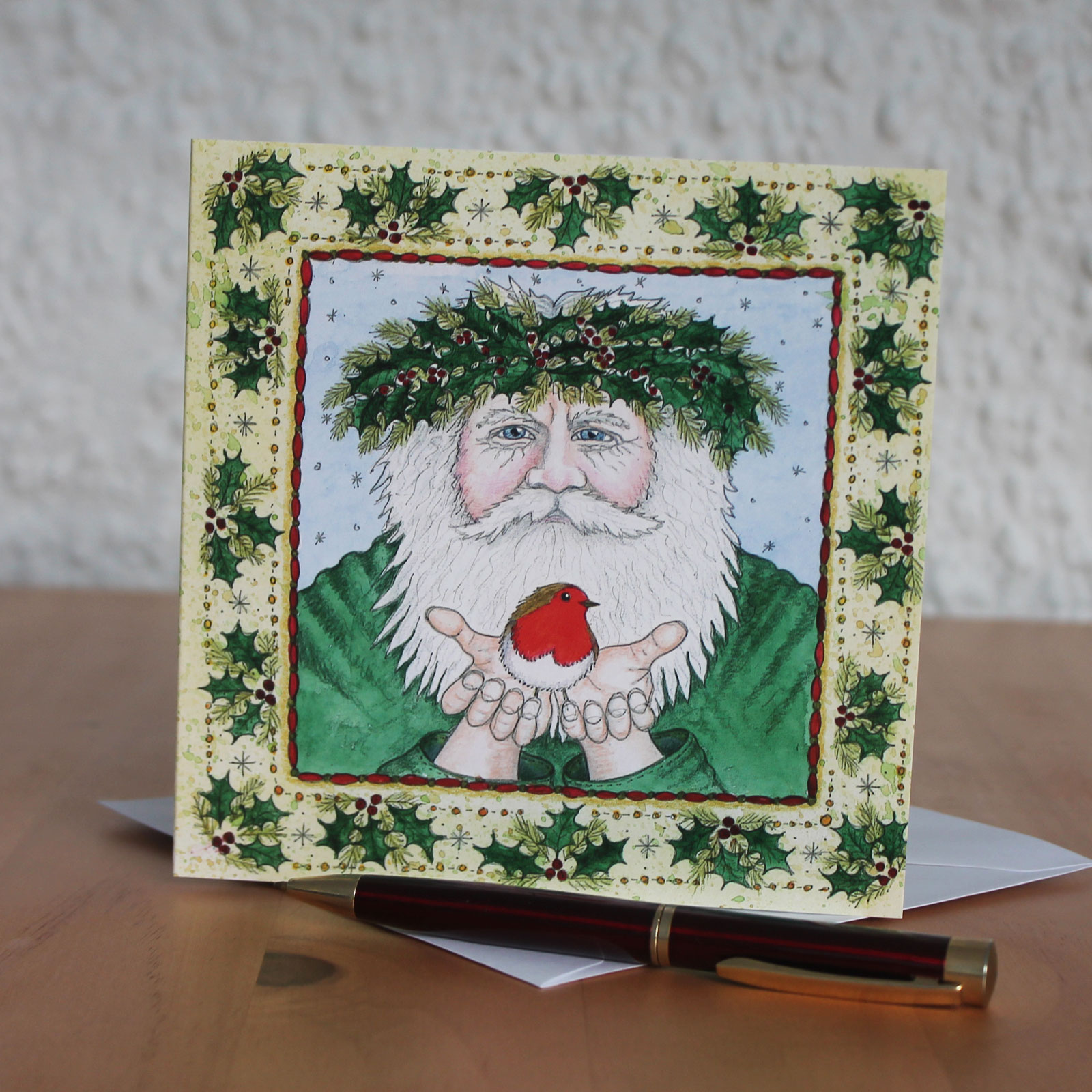 Yule Man with Robin Christmas Card, blank for your own message