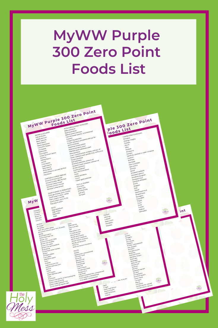 WW Purple 300 Zero Point Foods Printable List - The Holy Mess