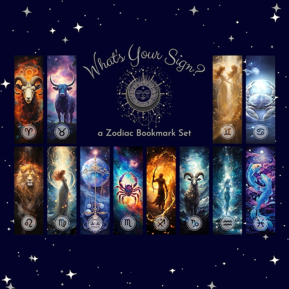Set of 12 Zodiac Bookmarks Unique Astrological Instant Printable ...