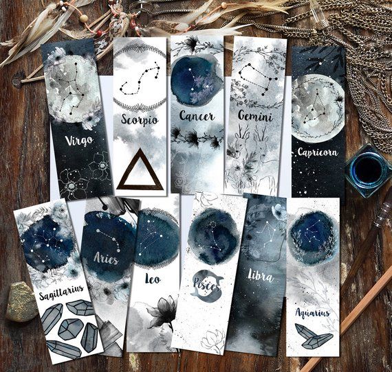 Zodiac Bookmarks, Instant Download Set of 48 Printable Zodiac ...